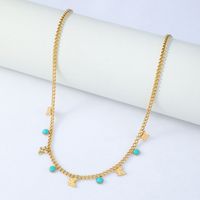 Retro Gold Butterfly Turquoise Stainless Steel Necklace main image 1
