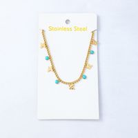 Retro Gold Butterfly Turquoise Stainless Steel Necklace main image 5