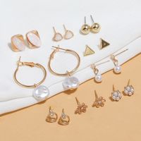 Retro Simple Pearl Geometric 9-piece Earrings main image 1
