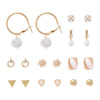 Retro Simple Pearl Geometric 9-piece Earrings main image 6