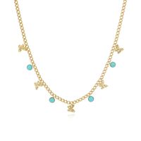 Retro Gold Butterfly Turquoise Stainless Steel Necklace sku image 1