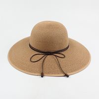 Sombrero De Paja De Playa De Protección Solar Con Lazo Elegante Coreano Tleisure sku image 2