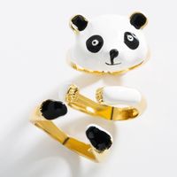 Fashion Copper Gold-plated Drip Oil Panda Combination Ring Set sku image 1