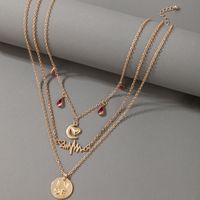 Rhinestone Tassel Moon Peach Heart Letter Pendant Three-layer Necklace sku image 1