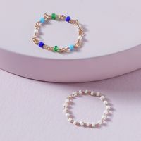 Fashion Color Rice Bead Chain Ring 2 Sets sku image 1