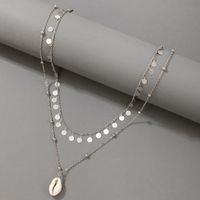 Retro Disc Tassel Silver Round Bead Shell Pendant Necklace main image 1