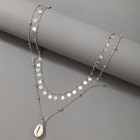 Retro Disc Tassel Silver Round Bead Shell Pendant Necklace main image 2