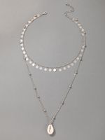 Retro Disc Tassel Silver Round Bead Shell Pendant Necklace main image 5