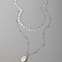Retro Disc Tassel Silver Round Bead Shell Pendant Necklace main image 6