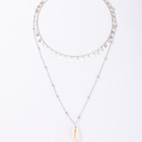 Retro Disc Tassel Silver Round Bead Shell Pendant Necklace main image 7