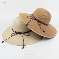 Sombrero De Paja De Playa De Protección Solar Con Lazo Elegante Coreano Tleisure main image 2