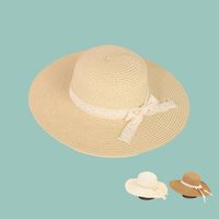 Korean Fashion Wide-brimmed Lace Bow Straw Hat main image 1