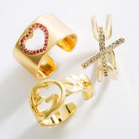 Fashion Geometric Heart-shaped Brass Inlaid Zircon Open Ring main image 2