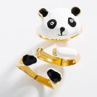 Fashion Copper Gold-plated Drip Oil Panda Combination Ring Set main image 2