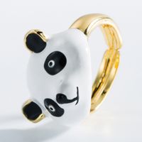 Fashion Copper Gold-plated Drip Oil Panda Combination Ring Set main image 3