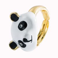 Fashion Copper Gold-plated Drip Oil Panda Combination Ring Set main image 6