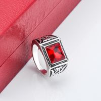 Fashion Simple Platinum Red Zircon Ring main image 3