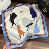 Simple Contrast Color Small Square Silk Scarf Wholesale main image 4