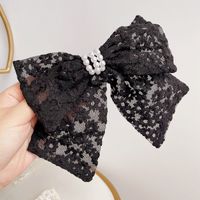 Korean Retro Fabric Lace Pearl Bow Spring Clip sku image 1