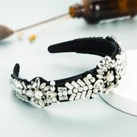 Fashion Glass Diamond Inlaid Pearl Flower Wide-brimmed Headband sku image 1