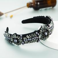 Fashion Glass Diamond Inlaid Pearl Flower Wide-brimmed Headband main image 4