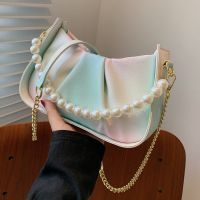 Fashion Gradient Color Pearl Chain Fold Cloud Bag main image 1