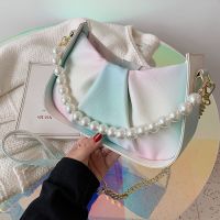Fashion Gradient Color Pearl Chain Fold Cloud Bag main image 5