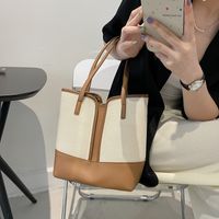 Korean Style Simple Stitching Contrast Color One-shoulder Diagonal Tote Bag main image 3