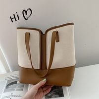 Korean Style Simple Stitching Contrast Color One-shoulder Diagonal Tote Bag sku image 3