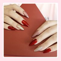 Fashion Bean Paste Color Pointed Long Nail Pieces Finished main image 5