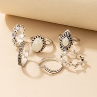 Simple Fashion Leaf Flower Gemstone Carved Ring 6-piece Ring main image 1