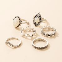 Simple Fashion Leaf Flower Gemstone Carved Ring 6-piece Ring main image 3