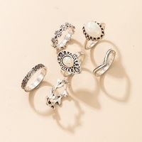 Simple Fashion Leaf Flower Gemstone Carved Ring 6-piece Ring main image 5