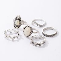 Simple Fashion Leaf Flower Gemstone Carved Ring 6-piece Ring main image 6