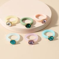 Simple Candy Color Diamond-studded Acrylic 6-piece Ring main image 3