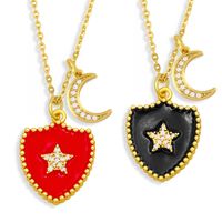 Hip-hop Double Shield Five-pointed Star Moon Pendant Necklace main image 1