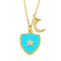 Hip-hop Double Shield Five-pointed Star Moon Pendant Necklace main image 3