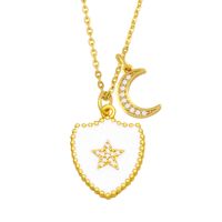 Hip-hop Double Shield Five-pointed Star Moon Pendant Necklace main image 4
