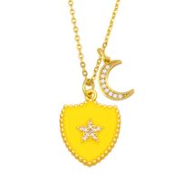Hip-hop Double Shield Five-pointed Star Moon Pendant Necklace main image 5