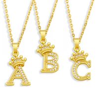 Fashion Crown 26 English Letters Zircon Pendant Necklace main image 2