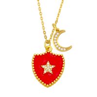 Hip-hop Double Shield Five-pointed Star Moon Pendant Necklace sku image 1