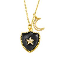 Hip-hop Double Shield Five-pointed Star Moon Pendant Necklace sku image 4