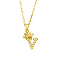 Fashion Crown 26 English Letters Zircon Pendant Necklace sku image 22