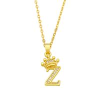 Fashion Crown 26 English Letters Zircon Pendant Necklace sku image 26