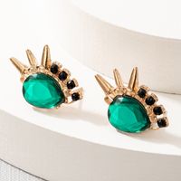 Punk Style Green Gemstone Golden Earrings sku image 1