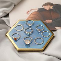 Fashion Geometric Alloy Crystal Ring Combination Eight Piece Set main image 3