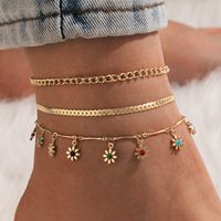 Korean Multi-layer Flower Pendant Anklet 3-piece Set main image 1