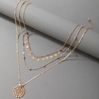 Fashion 3-layer Hollow Tassel Disc Necklace main image 4