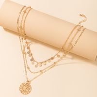 Fashion 3-layer Hollow Tassel Disc Necklace main image 6
