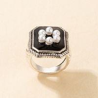 Retro Elegant Court Style Black Pearl Flower Ring main image 3